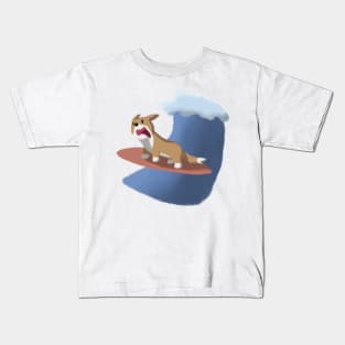 corgi dog on a surfboard Kids T-Shirt